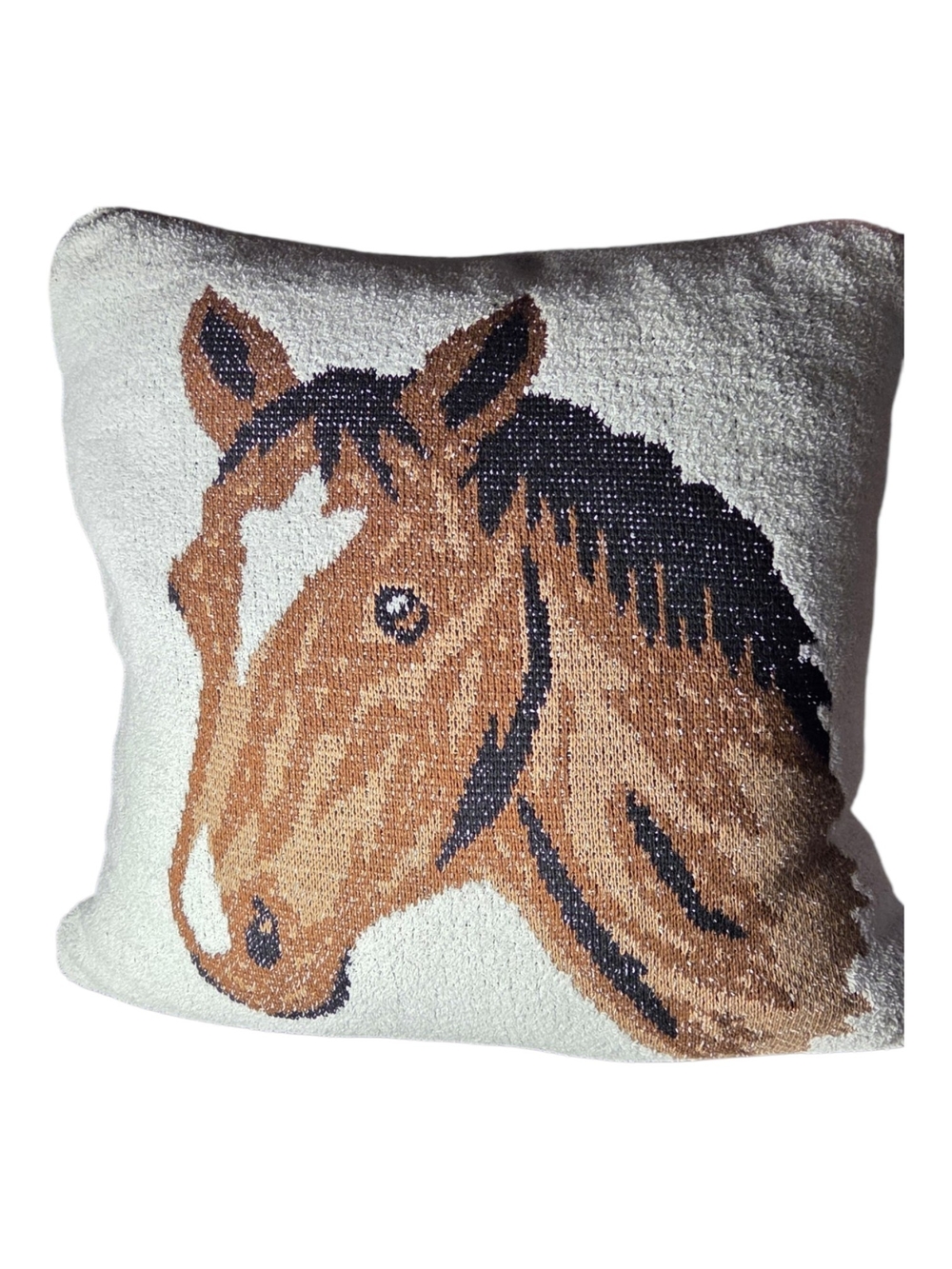 Horse Head Accent Pillow in Brown and Black - Decorative Throw Cushion